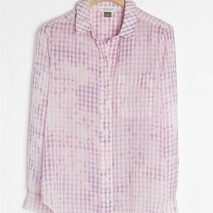Anthropologie Pilcro Cate Pink Purple Gingham Long sleeve Size Medium  EXC